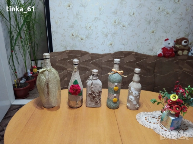 Бутилки декорирани със канап, снимка 2 - Други - 33744440