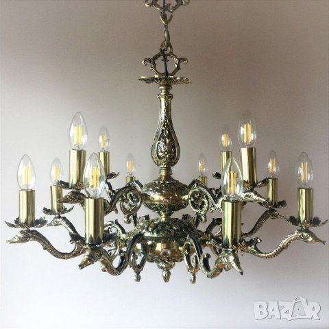 Уникален,луксозен старинен полилей от месинг,класическо,бароково осветление за хол, всекидневна, снимка 14 - Полилеи - 11434206