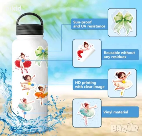 50 бр Момиче Балерина самозалепващи лепенки стикери за украса декор картонена торта ръчна изработка, снимка 6 - Други - 47986477