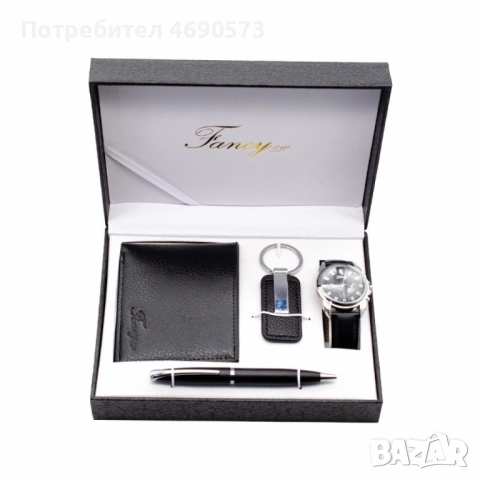 Елегантен мъжки комплект - Часовник, портфейл, химикал и ключодържател, снимка 2 - Мъжки - 52885938