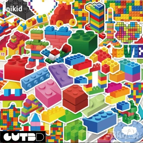 50 бр конструктор лего блокчета самозалепващи лепенки стикери украса картонена торта изработка