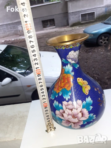 Голяма стара ваза Клоазоне - бронз, снимка 3 - Антикварни и старинни предмети - 53279189