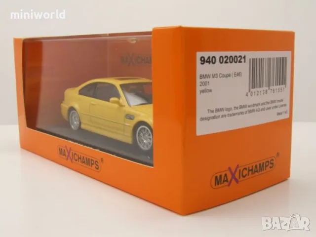 BMW M3 E46 Coupe 2001 - мащаб 1:43 на Maxichamps моделът е нов в PVC дисплей-кейс, снимка 9 - Колекции - 49565307