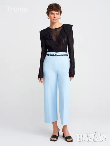 Стилен панталон с тънък колан, висока талия цвят син , снимка 3 - Панталони - 49797171