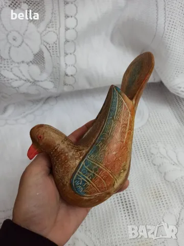 ПРОМО ОБЯВА Комплект 2  стари масивни дървени птици дърворезба ръчно рисувани красиви цветове, снимка 8 - Антикварни и старинни предмети - 47899687