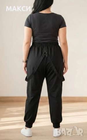 Модерно луксозно памучно еластично долнище тип потур с ластична широка висока талия + странични джоб, снимка 2 - Клинове - 53670473