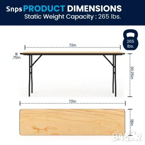 Дървена сгъваема маса за обучение/семинари с гладък прозрачен завършен плот, снимка 4 - Маси - 48764294