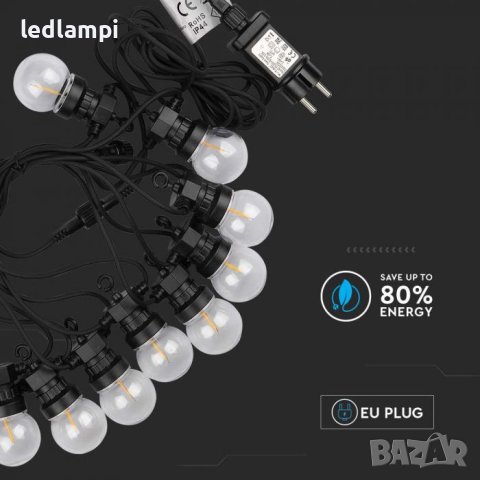 Кабел С Поредица От 10лампи Топло Бяла Светлина 5m IP44, снимка 3 - Външни лампи - 41620372
