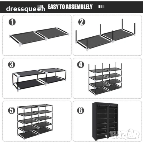 4713 Двоен стелаж за обувки с 12 рафта – Огромен капацитет и компактен дизайн (118x108x30 см), снимка 4 - Шкафове - 53771939