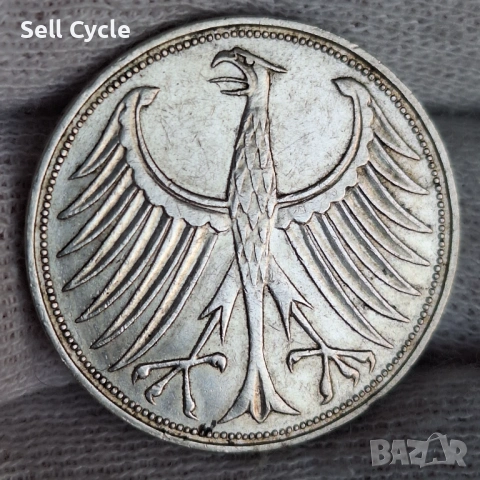 ✅ГЕРМАНИЯ - 5 марки 1967 г. - D - СРЕБРО❗, снимка 2 - Нумизматика и бонистика - 53657066