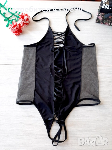 Стилно еротично бельо черно боди със сатенени връзки - Код: B1066, снимка 4 - Бельо - 51988342