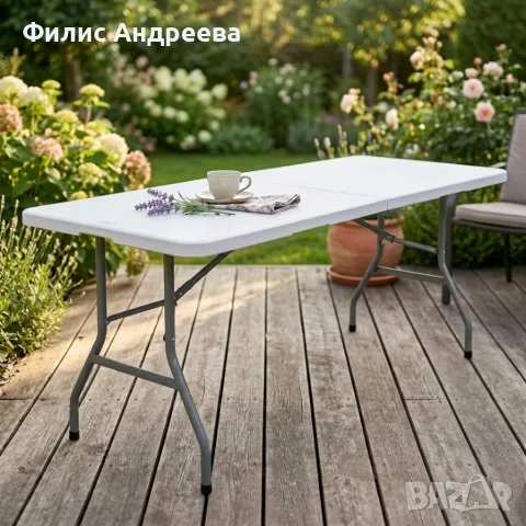 Сгъваема правоъгълна градинска маса, бяла - 180 x 69.5 x 73.5 см, снимка 4 - Други - 55781947