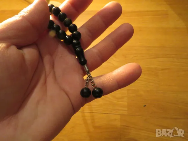 Старинна османска броеница с черни зърна, молитвена броеница с 33 мъниста турска броеница, снимка 4 - Антикварни и старинни предмети - 50435270