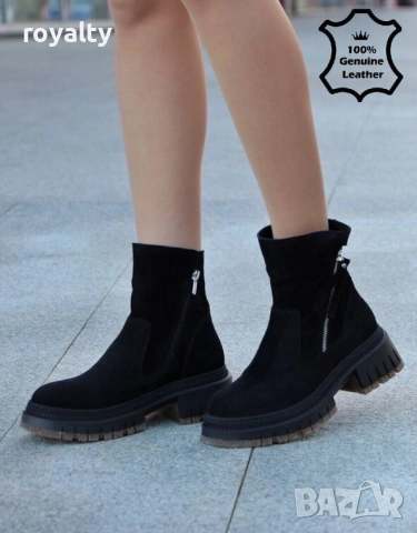 Равни боти - черен ЕСТЕСТВЕН велур - 36700