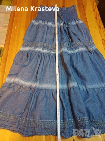 Дълга дънкова тънка пола. Универсален размер, снимка 2 - Поли - 53684683