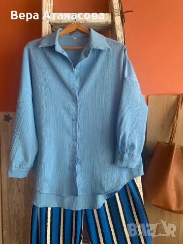 🩵🩵🩵 Oversized светлосиня риза💙 л размер🤍, снимка 2 - Ризи - 49550942