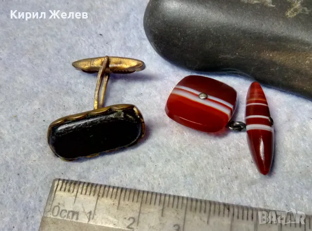 Лот 2 Стари БУТОНЕЛИ МЕСИНГОВА и от ЮВЕЛИРНО ШЛИФОВАН ПОЛИРАН ЛЕНТОВ АХАТ РЕТРО КОПЧЕТА 48814, снимка 7 - Антикварни и старинни предмети - 48818782