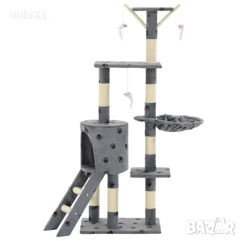vidaXL Котешко дърво със сизалени стълбове, 138 см, сиво, на лапички, снимка 3 - За котки - 56146221