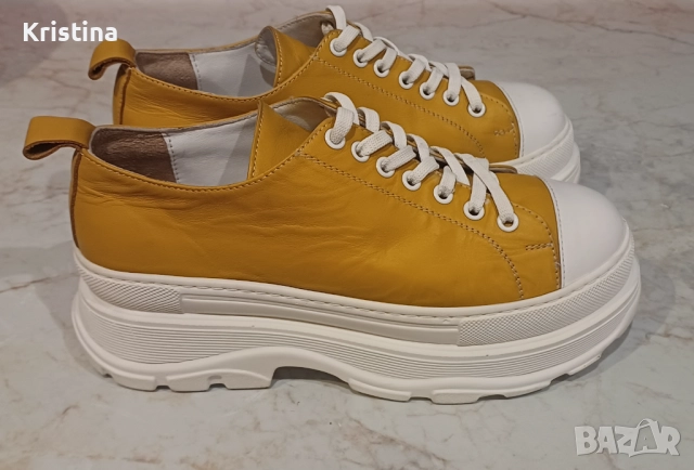Обувки от естествена кожа в патешко жълто, снимка 2 - Дамски ежедневни обувки - 51725902