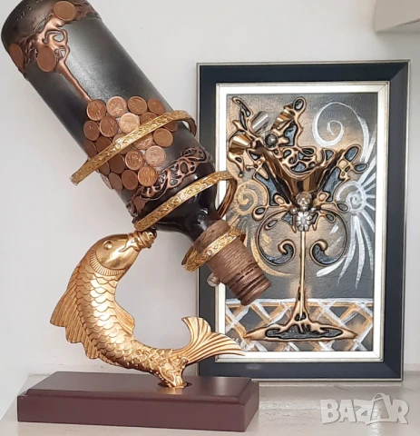 Оригинален подарък за юбилей 50 години с Дървото на живота и Златна риба, снимка 4 - Подаръци за юбилей - 50708339