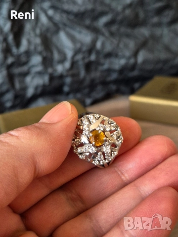 Старинен сребърен пръстен със сапфир, снимка 3 - Пръстени - 52641112