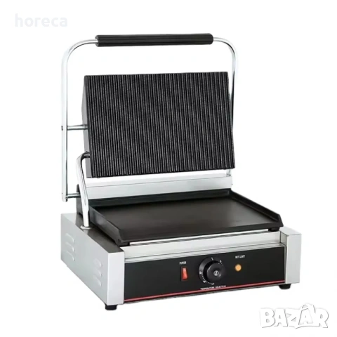 ПРОМОЦИЯ -12% Електронен контактен грил с една оребрена, една гладка плоча и с термостат