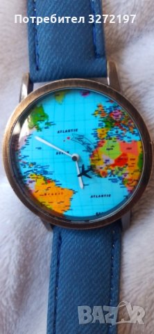 Кварцов часовник, модерен дизайн - циферблат географска карта, стрелка самолет , снимка 10 - Дамски - 40437438