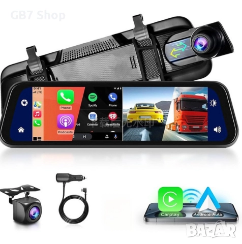  9.66″ Смарт Огледало с 4K Видеорегистратор, Задна Камера 1080p, GPS Навигация, CarPlay/Android, снимка 4 - Аксесоари и консумативи - 52741288