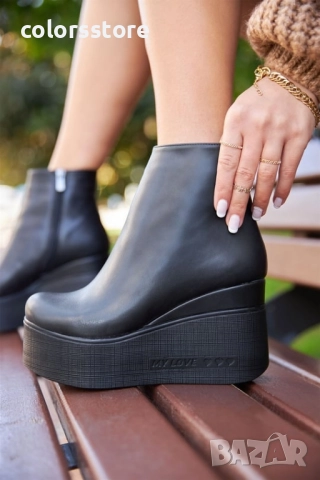 Боти на платформа - черна кожа - 130K , снимка 2 - Дамски боти - 51621040