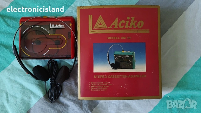 Ретро оригинал стерео касетофон уокмен Aciko AWI 211 - пълен комплект