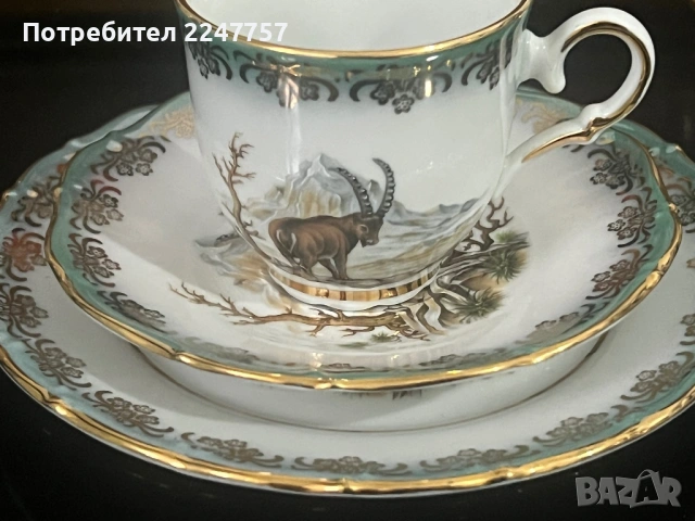 Троен сет порцелан с Ловен мотив, снимка 3 - Сервизи - 52771246