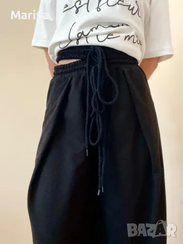 Черен панталон с висока талия и широк крачол. Размер М и Л, снимка 2 - Панталони - 47682312