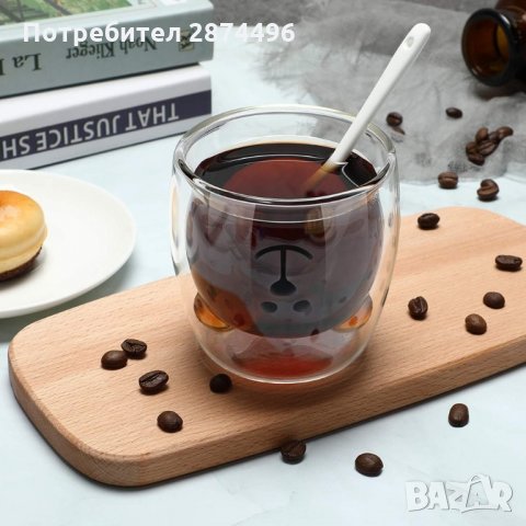 2965 Стъклена чаша за кафе Мече Двустенна, снимка 11 - Чаши - 35763895