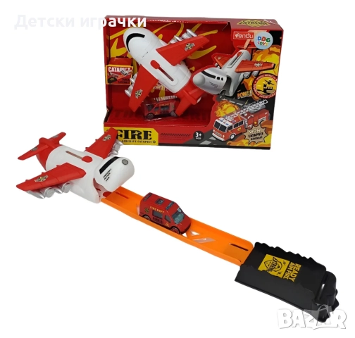 Комплект пожарна кола, самолет и катапулт за деца