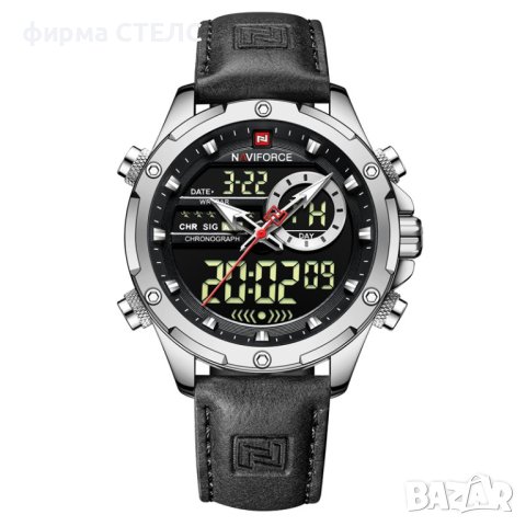 Мъжки часовник Naviforce, Кожена каишка, Хронограф, Черен