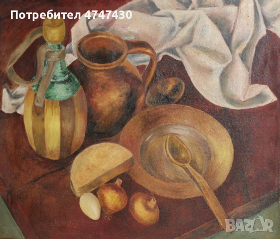 Стоян Домусчиев маслени бои картина натюрморт, снимка 2 - Картини - 53616412