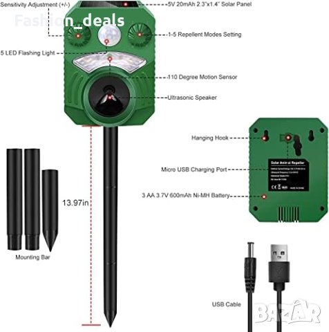 Нов Водоустойчиво Репелент за животни USB зареждане Градина Защита, снимка 2 - Други - 41828332