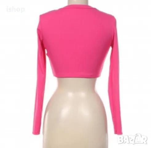 Къса Цикламена Блуза, снимка 3 - Блузи с дълъг ръкав и пуловери - 48013147