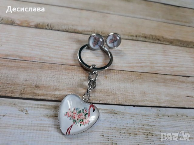 Комплект обеци и ключодържател "Фламинго", снимка 2 - Други - 33942182