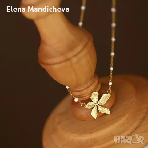 Колие с цвете бижу медальон синджирче от неръждаема стомана, снимка 2 - Колиета, медальони, синджири - 49713474