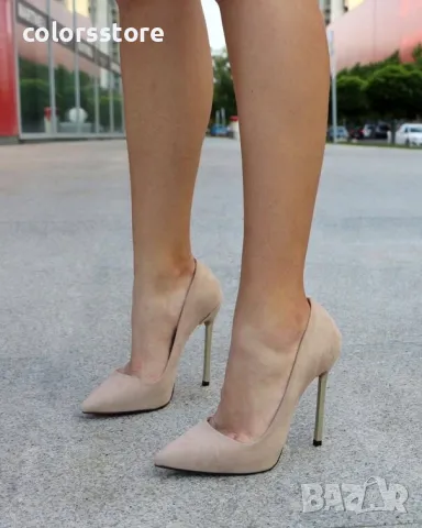 Обувки на ток - бежов велур - 6060