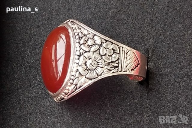 Стар турски сребърен пръстен с Карнеол - камъкът на любовта и здравето, снимка 7 - Пръстени - 40446795