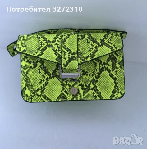Дамска чанта с животински змийски принт неоново зелена, снимка 7 - Чанти - 56228448