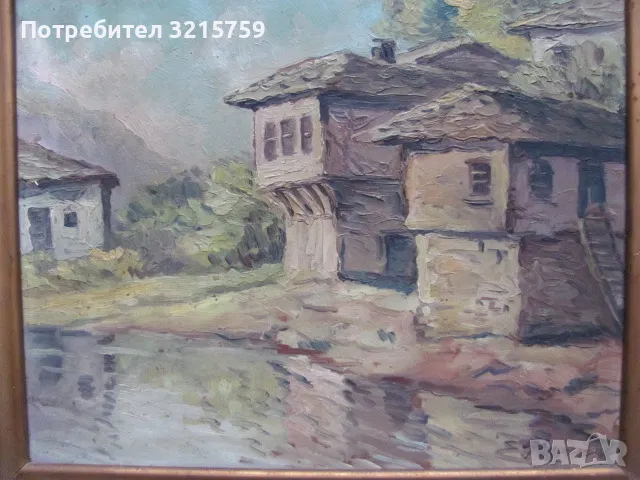 Стара картина масло, картон, подпис Е.Попова, 32х29см., снимка 8 - Картини - 48078359