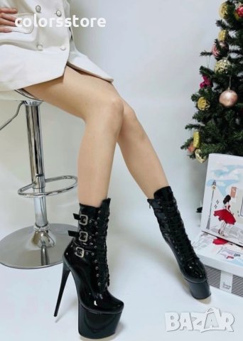 Боти на ток - черен лак - GBT10