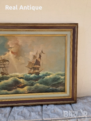 Страхотна антикварна авторска майсторска картина масло върху платно , снимка 4 - Картини - 51686592