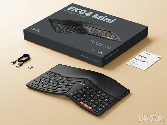 ProtoArc EK04 Mini: Безжична Ергономична Клавиатура с 2х Bluetooth и 2.4G ресивър, снимка 12 - Клавиатури и мишки - 53256047