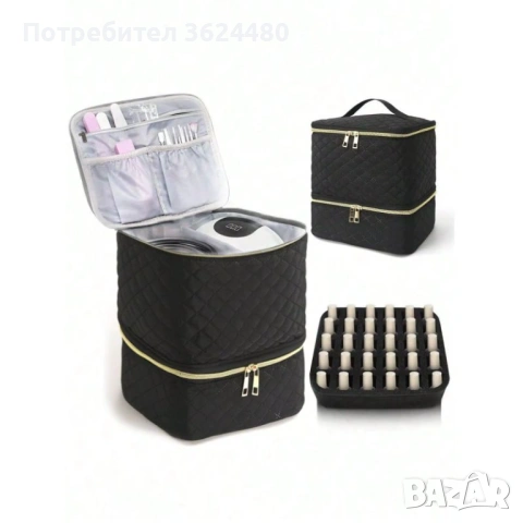 Черна чанта за маникюр с 2 нива и място за инструменти 4650, снимка 3 - Други - 53235456