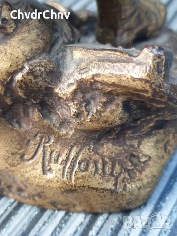 28см-2кг Ruffony статуетка/стара френска бронзова скулптура/фигура на войник с нож и пушка, снимка 12 - Антикварни и старинни предмети - 52967720