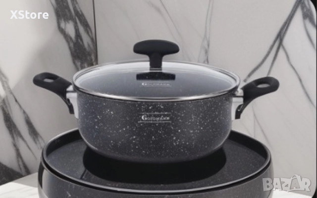 Тенджера Goldmann, Алуминий, Мрам. покр., Черен, снимка 3 - Съдове за готвене - 52507707